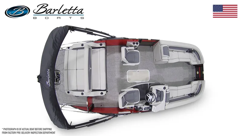 Slide: The Image of Top view of 2024 Barletta Cabrio 24UC pontoon boat with seating and helm. - 30