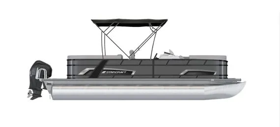 Slide: The Image of 2024 Starcraft EXS 3Q pontoon boat with canopy and outboard motor. - 14