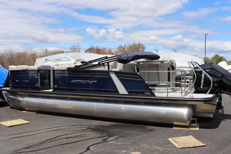 Slide: The Image of 2023 Starcraft CX 23DL Bar pontoon boat with Mercury outboard motor. - 5
