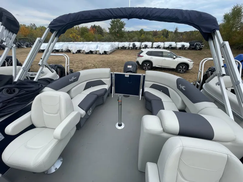 Slide: The Image of 2023 SunChaser GENEVA 20LR DH pontoon boat with spacious seating and modern design. - 4
