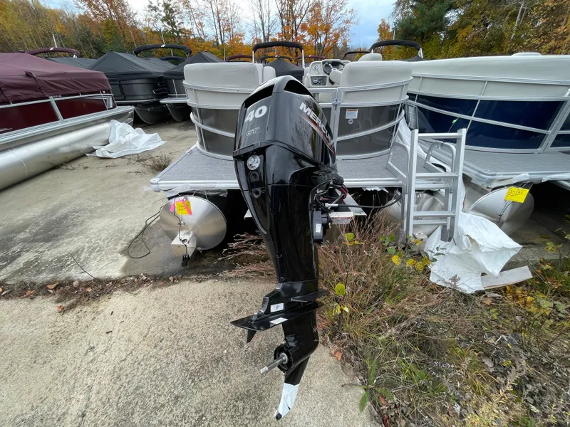 Slide: The Image of 2024 SunChaser VISTA 18LR pontoon boat with Mercury 40 HP outboard motor. - 3