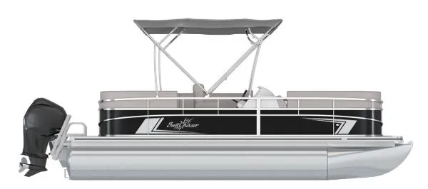 Slide: The Image of 2024 SunChaser VISTA 18LR pontoon boat with canopy and outboard motor. - 10