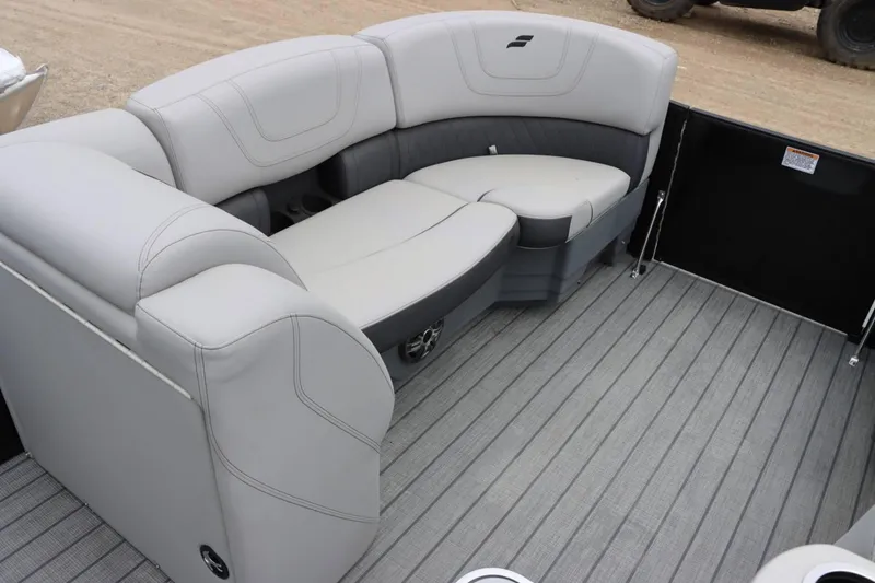 Slide: The Image of 2023 Starcraft SLS 3 boat interior with gray cushioned seating and flooring. - 11