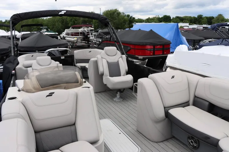 Slide: The Image of 2023 Starcraft SLS 3 boat interior with luxurious seating and modern design. - 6