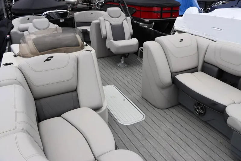 Slide: The Image of 2023 Starcraft SLS 3 boat interior with luxurious seating and modern design. - 7