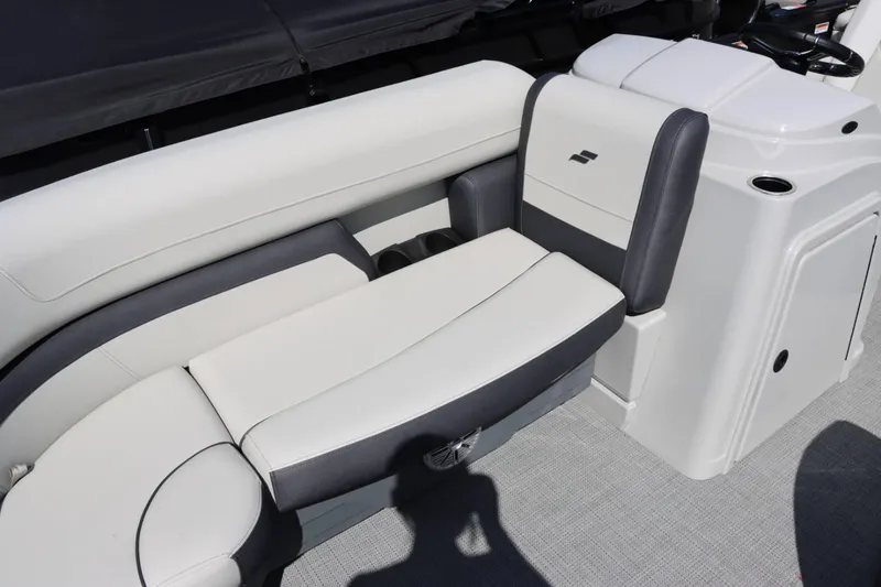 Slide: The Image of 2023 Starcraft EXS 3Q boat interior seating with white and gray upholstery - 19