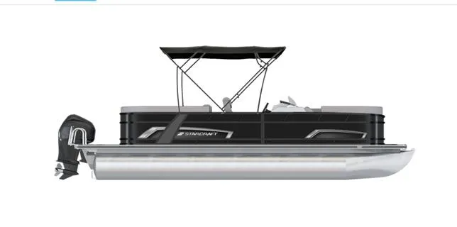 Slide: The Image of 2023 Starcraft EXS 3Q pontoon boat with canopy and outboard motor. - 27