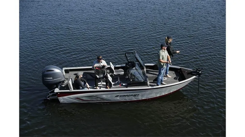 Slide: The Image of 2023 Starcraft Delta 188 FXS boat with Yamaha engine on a lake. - 11
