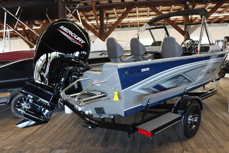 Slide: The Image of 2023 Starcraft Delta 188 FXS boat with Mercury outboard motor in showroom. - 4