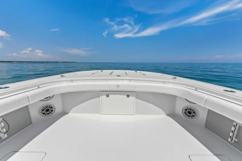 Slide: The Image of 2023 Barker Boatworks 40 HPC bow view on calm ocean. - 11