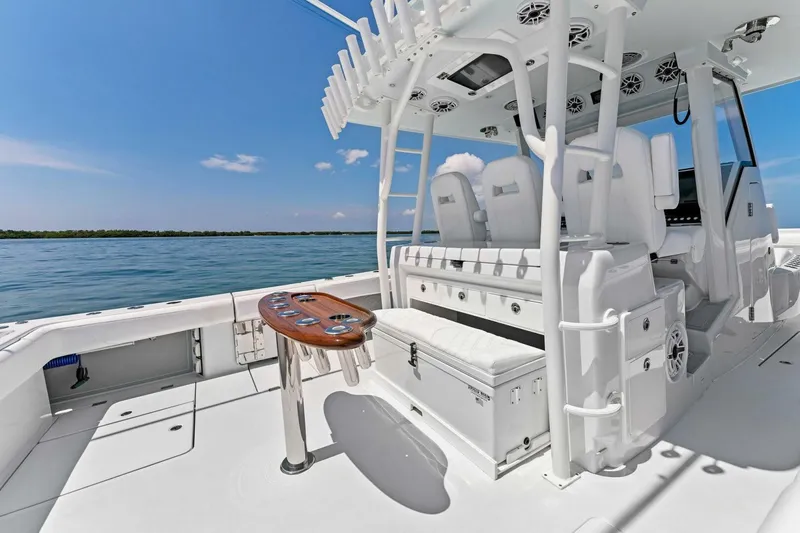 Slide: The Image of 2023 Barker Boatworks 40 HPC, spacious deck, luxury seating, ocean view. - 16