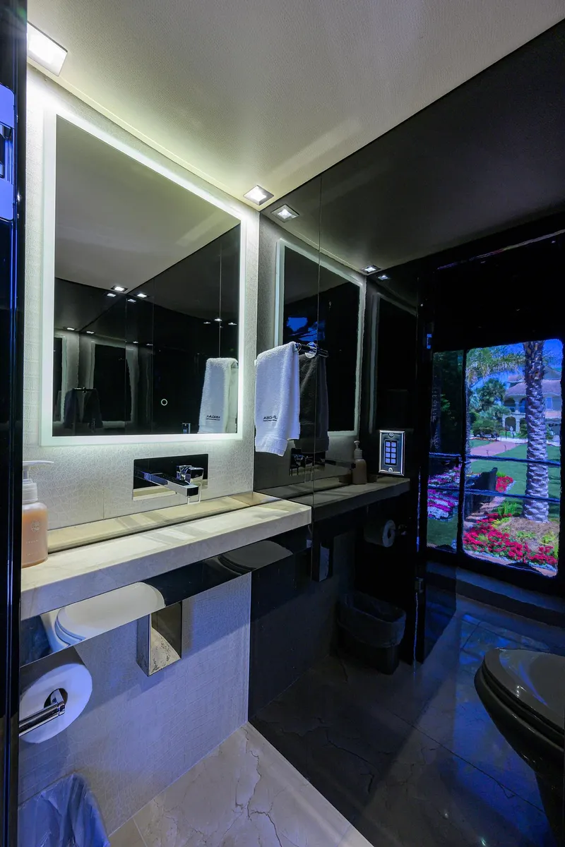 Slide: The Image of Luxurious bathroom in a 1997 Broward 108 Raised Pilothouse yacht. - 27