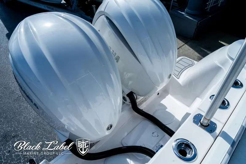 Slide: The Image of 2024 Sea Fox 288 Traveler Dual Console with twin outboard engines, showcased by Black Label Marine. - 36