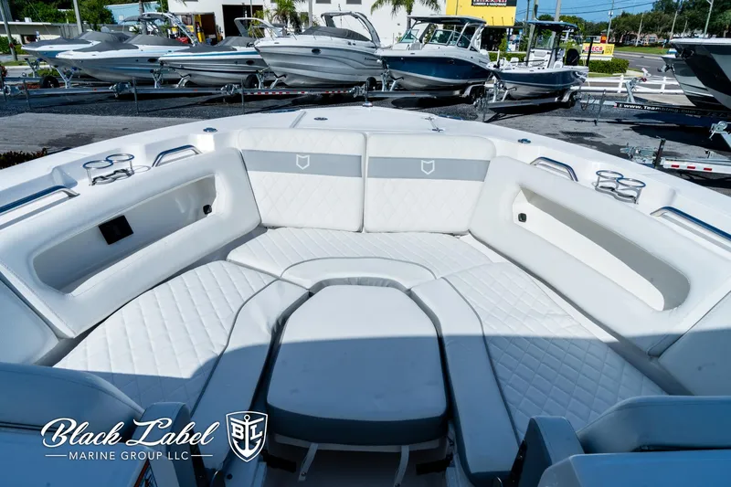Slide: The Image of 2024 Sea Fox 288 Traveler Dual Console boat interior with luxurious seating. - 8
