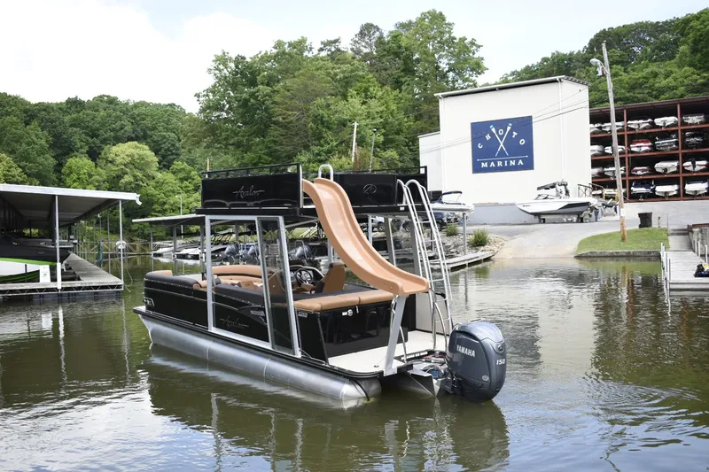 Slide: The Image of 2024 Avalon Catalina Funship 25' pontoon boat with slide at marina. - 5