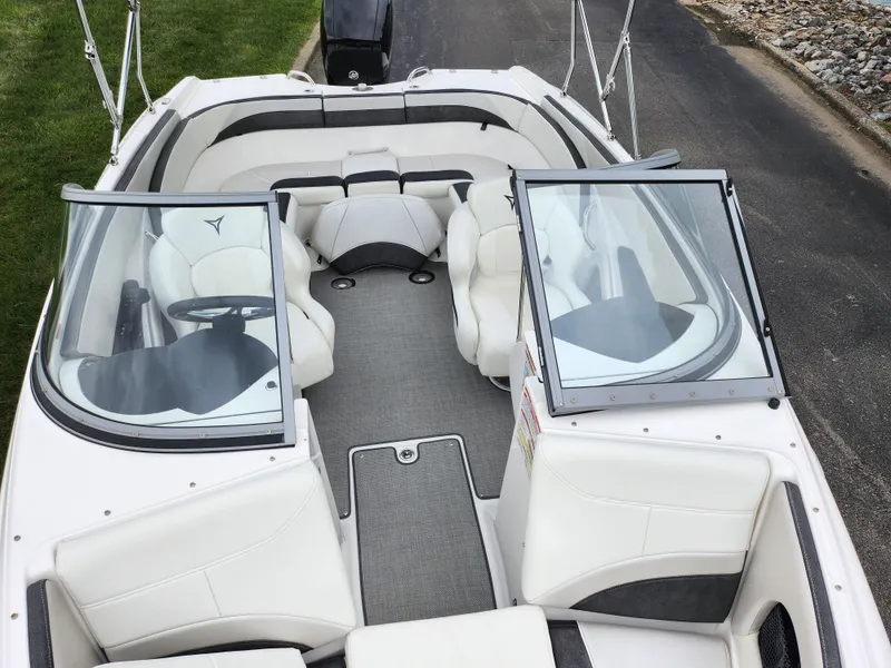 Slide: The Image of 2021 Campion Allante 20 Bowrider interior with white seating and dual consoles. - 22