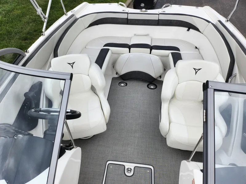 Slide: The Image of 2021 Campion Allante 20 Bowrider interior with white leather seats and modern design. - 23