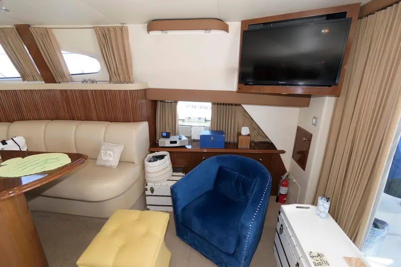 Slide: The Image of Interior of 2007 Carver 42 Super Sport yacht with modern furnishings. - 16