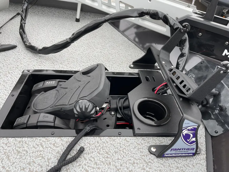 Slide: The Image of 2024 G3 Sportsman 1810 PFX boat control panel with foot pedal and wiring. - 9