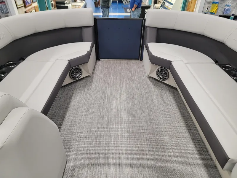 Slide: The Image of 2024 Harris Cruiser 230 interior with spacious seating and modern design. - 25