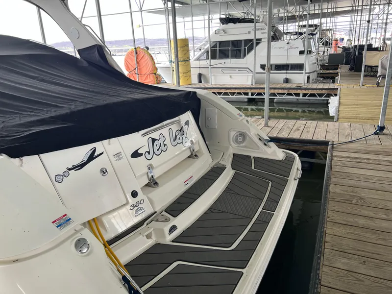 Slide: The Image of 2008 Sea Ray 350 Sundancer docked at a marina. - 10