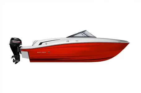 Slide: The Image of 2024 Bayliner VR5 Bowrider-Outboard in red with Mercury engine. - 3
