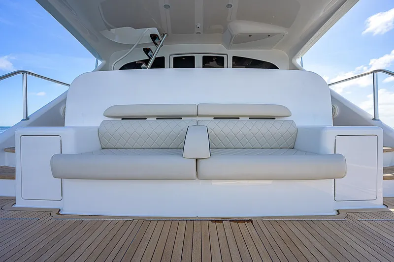 Slide: The Image of Luxury seating on 2018 Viking 92 Sky Bridge yacht deck. - 13