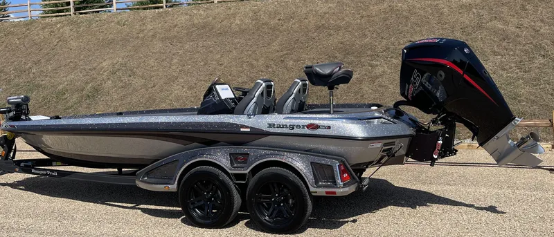 Slide: The Image of 2024 Ranger Z521R Ranger Cup Equipped boat on trailer, side view. - 2