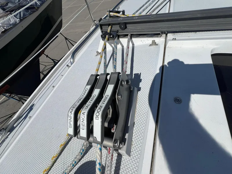 Slide: The Image of Close-up of rigging on a 1995 Catalina 320 sailboat. - 48