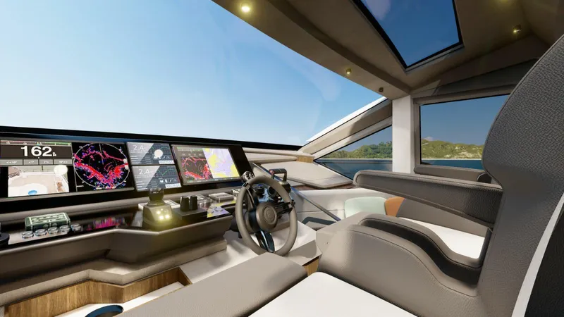 Slide: The Image of Luxurious interior of 2025 Aicon Vivere 68 yacht with advanced navigation displays. - 9