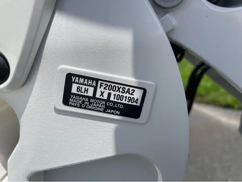 Slide: The Image of Yamaha F200XSA2 engine label on 2024 Key West 219 FS boat. - 28