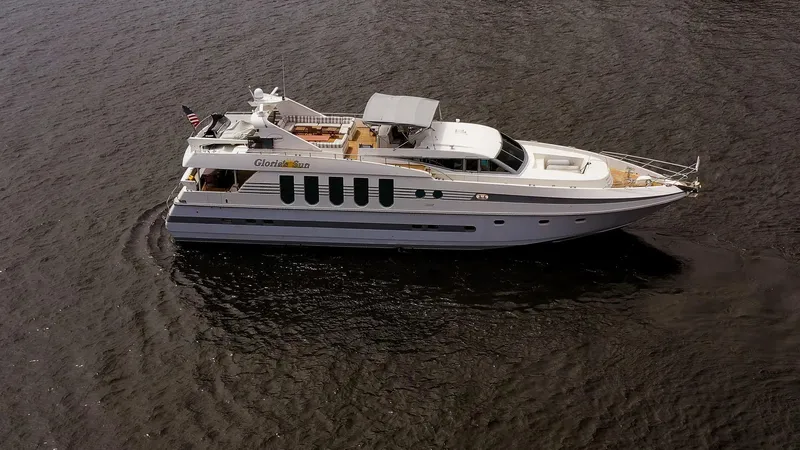 Slide: The Image of Monte Fino 94 Motor Yacht 1992 cruising on open water. - 1