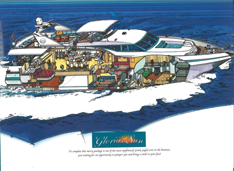 Slide: The Image of Cutaway illustration of 1992 Monte Fino 94 Motor Yacht showcasing luxurious interior. - 2