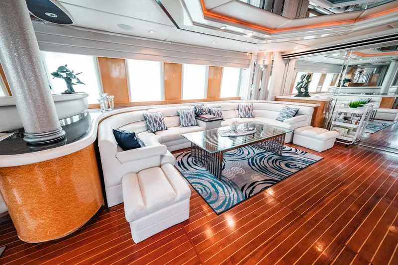 Slide: The Image of Luxurious interior of 1992 Monte Fino 94 Motor Yacht with elegant seating and modern decor. - 33