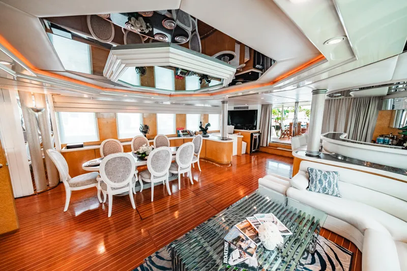 Slide: The Image of Luxurious interior of 1992 Monte Fino 94 Motor Yacht with elegant dining area and modern furnishings. - 35
