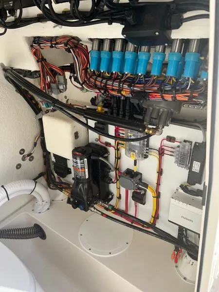 Slide: The Image of 2023 Sea Born LX24 Center Console LE electrical wiring and components. - 3