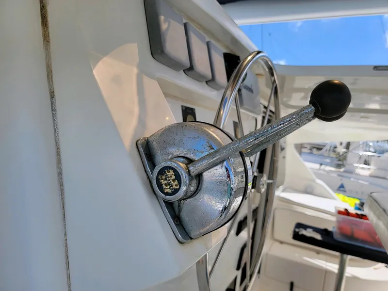 Slide: The Image of Close-up of 2009 Fusion 40 yacht steering wheel and throttle lever. - 24