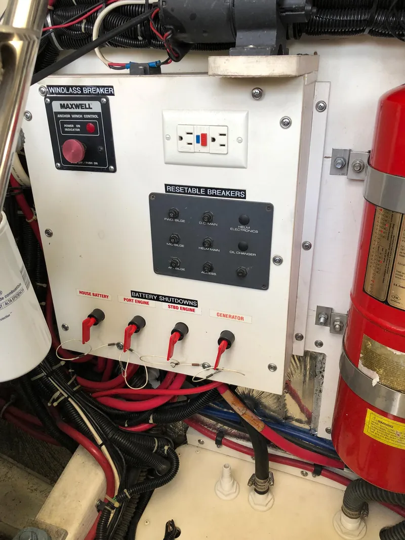Slide: The Image of Electrical panel in the engine room of a 1997 Tiara Yachts 3700 Open. - 14