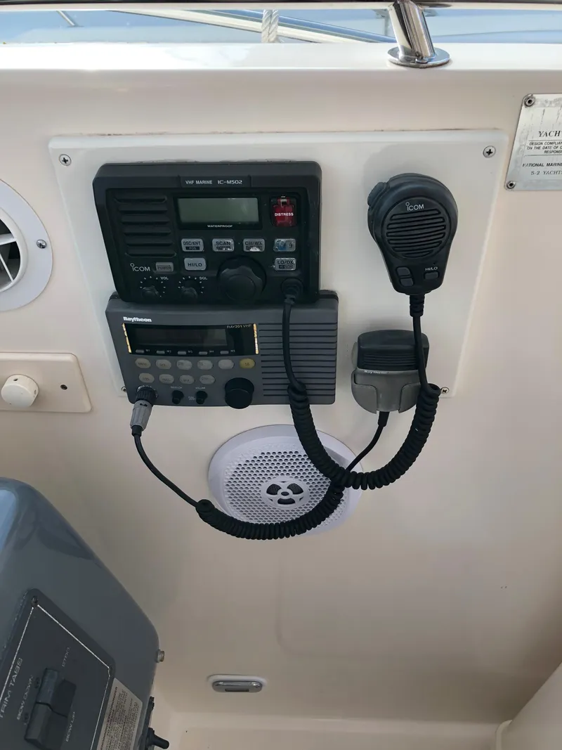 Slide: The Image of 1997 Tiara Yachts 3700 Open communication equipment and control panel. - 19