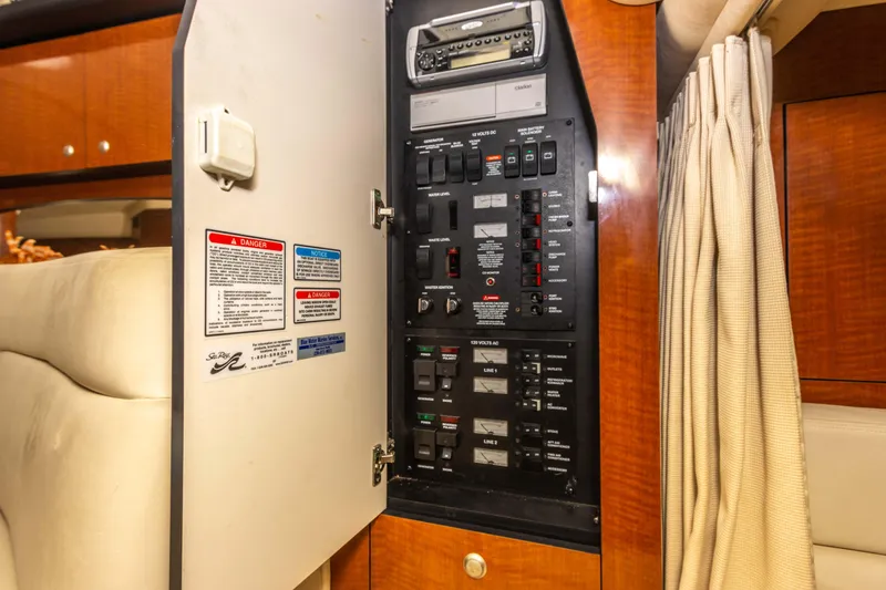 Slide: The Image of Electrical control panel inside a 2005 Sea Ray 340 Sundancer yacht. - 45