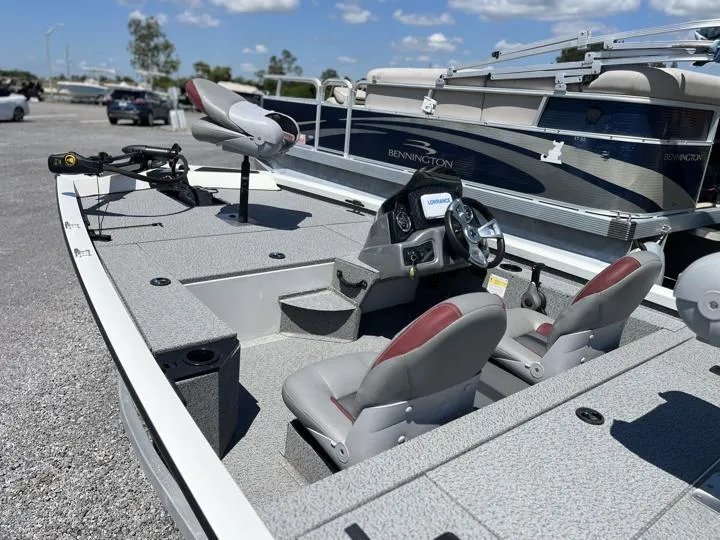 Slide: The Image of 2022 G3 Sportsman 1610 fishing boat with seating and steering console. - 12