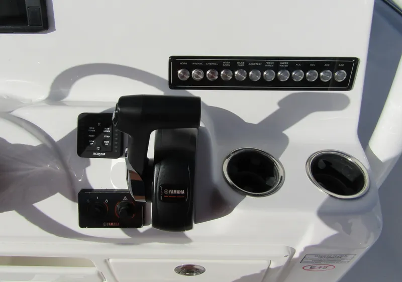 Slide: The Image of Control panel of 2023 Tidewater 198 CC Adventure boat with Yamaha throttle. - 19
