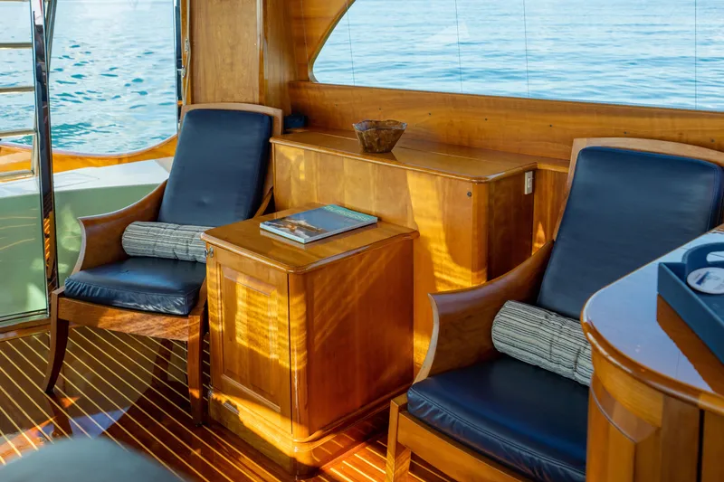 Slide: The Image of Luxurious 2007 Hinckley Talaria 55 FB yacht interior with elegant wood and leather seating. - 14