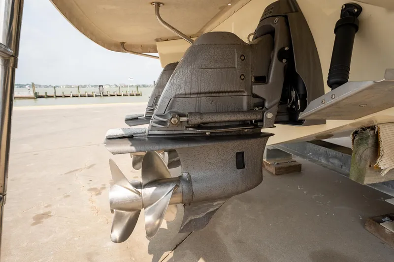 Slide: The Image of Close-up of 2013 Chris-Craft Launch 32 boat propeller and stern drive. - 6