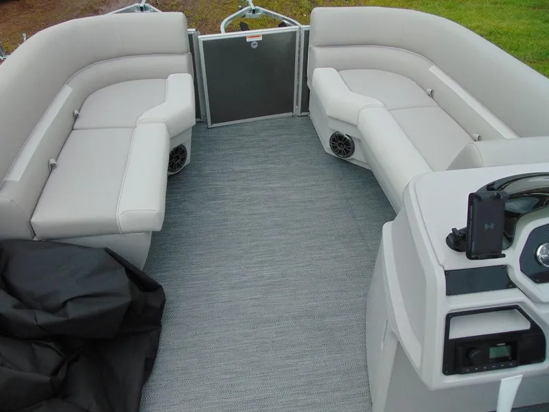 Slide: The Image of 2024 Godfrey Xperience 1880 CX pontoon boat interior with plush seating. - 8