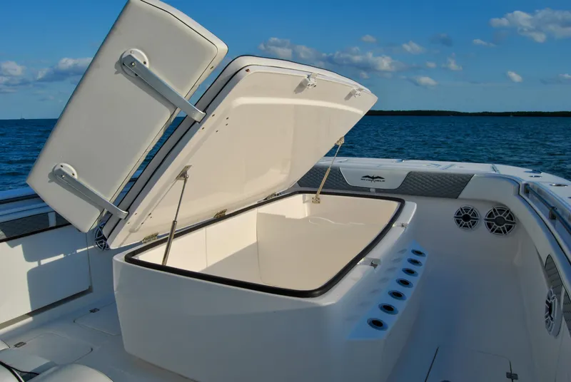 Slide: The Image of Open storage compartment on a 2020 Invincible 40 Catamaran boat. - 23