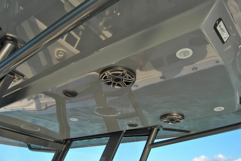 Slide: The Image of 2020 Invincible 40 Catamaran ceiling with built-in speakers and lights. - 31