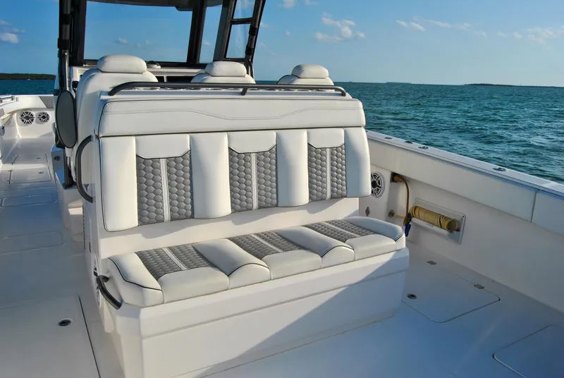 Slide: The Image of 2020 Invincible 40 Catamaran interior seating with ocean view. - 32