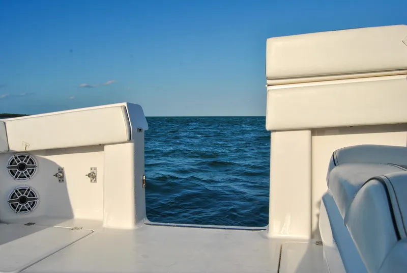 Slide: The Image of View from the deck of a 2020 Invincible 40 Catamaran overlooking the ocean. - 41