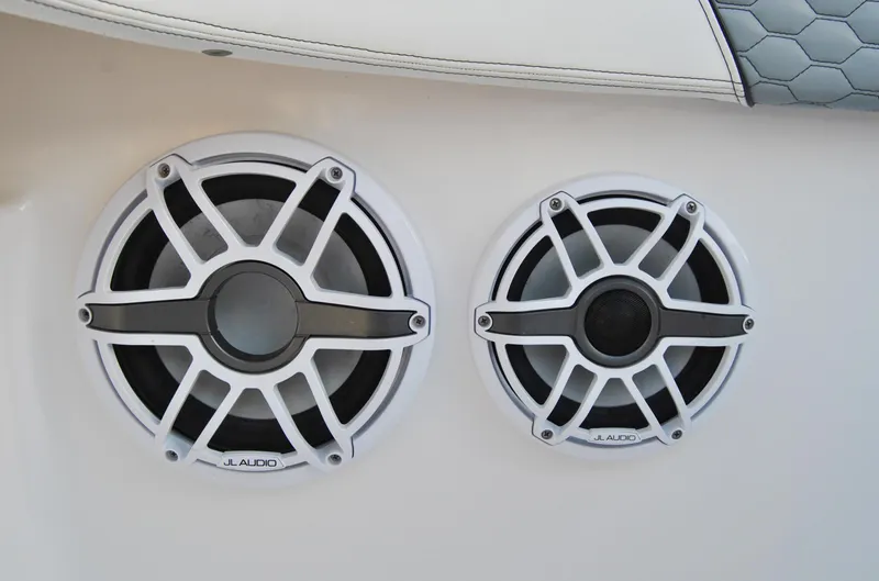 Slide: The Image of JL Audio speakers on a 2020 Invincible 40 Catamaran. - 45